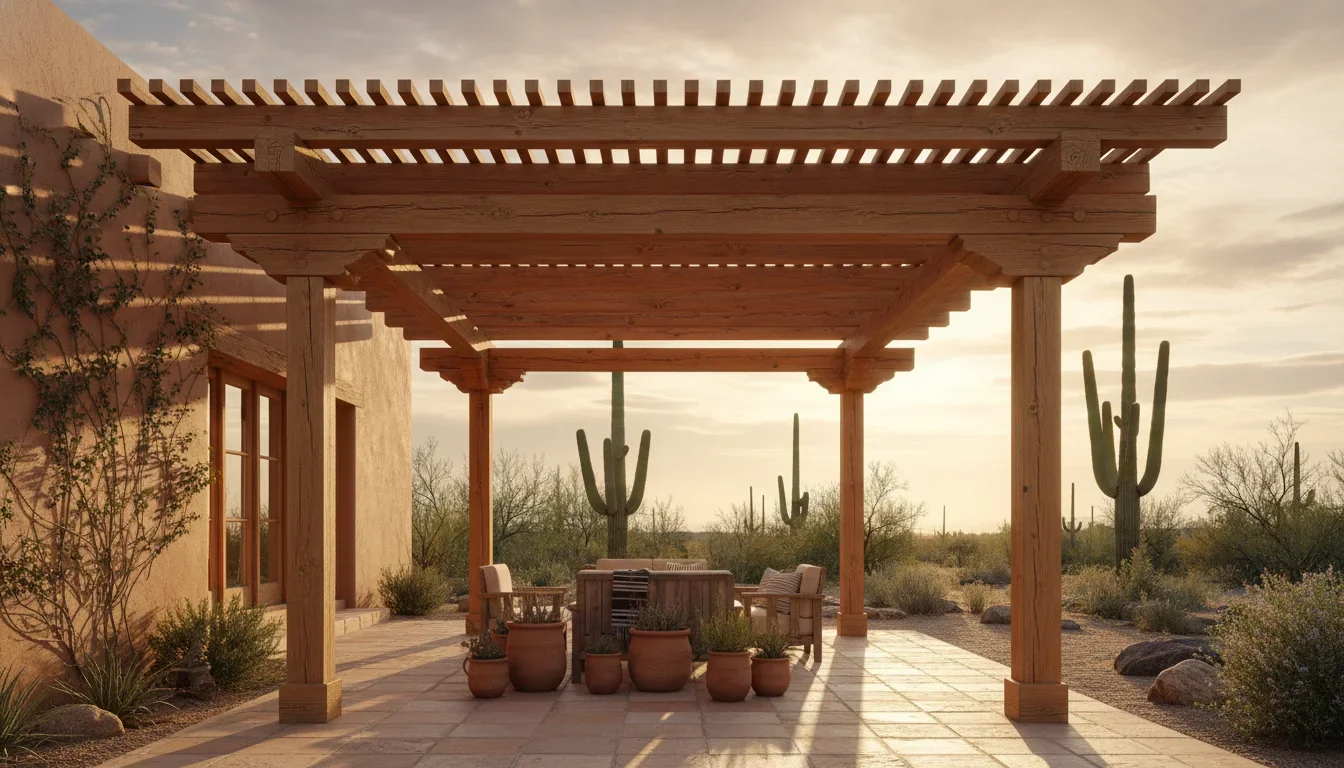Cedar pergola showing warm grain over a Tucson patio